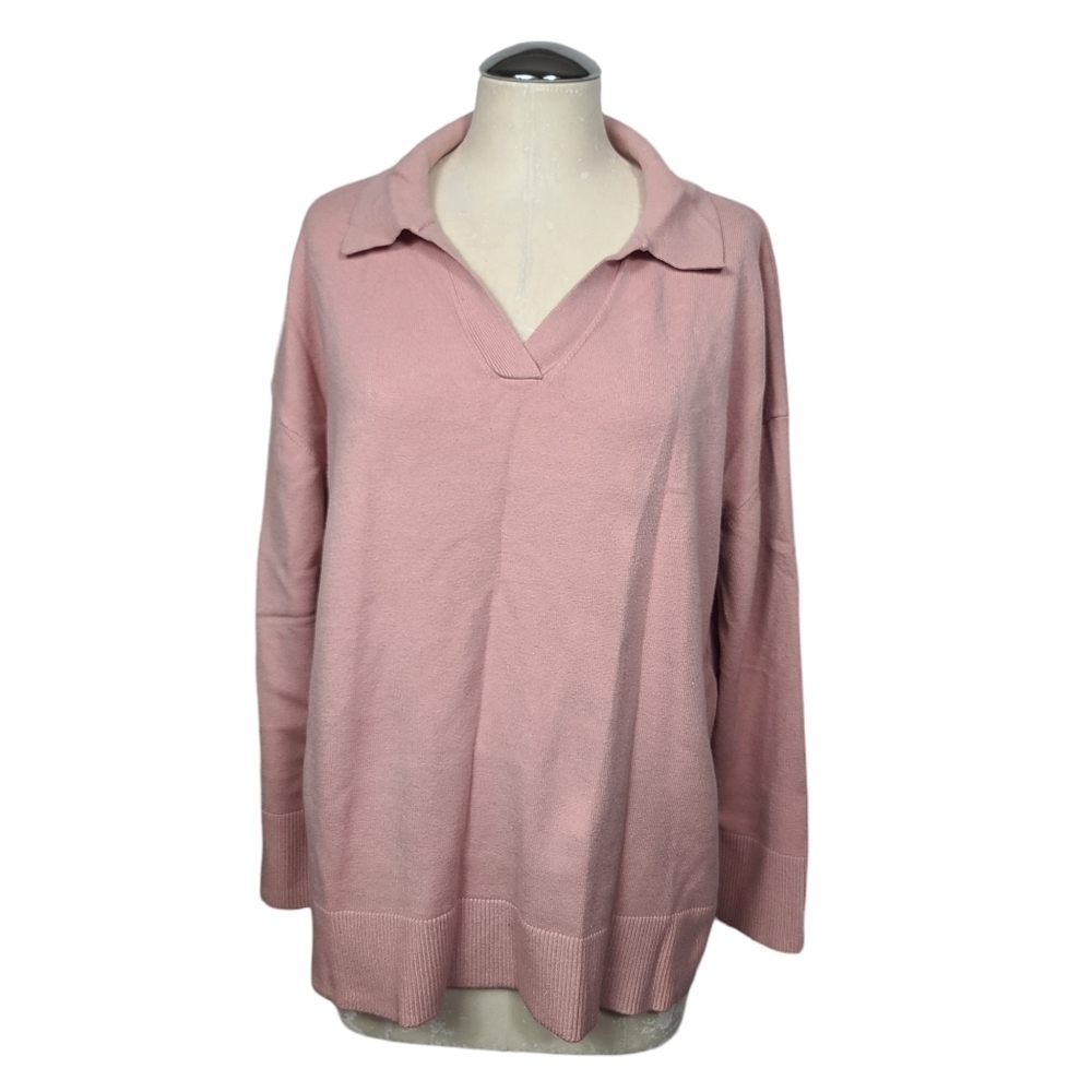 Lillusory Pink V Neck Collar Side Slit Sweater M